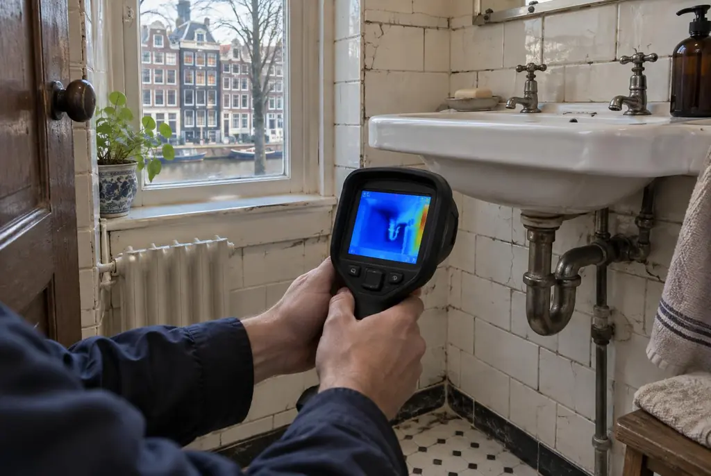 Lekdetectie Gouda – badkamer met oude leidingen achter de tegels