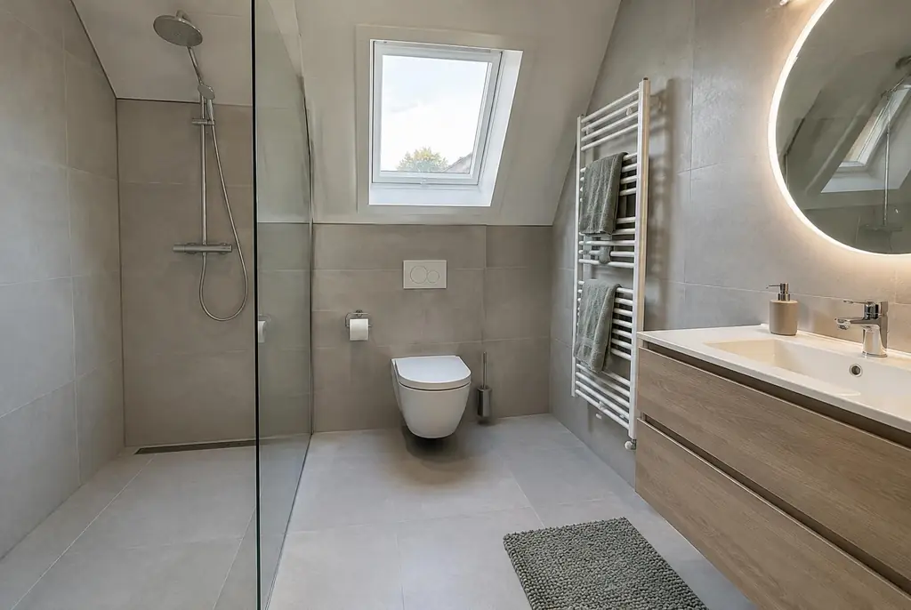 Lekdetectie Gouda – droge badkamer met inloopdouche na herstel