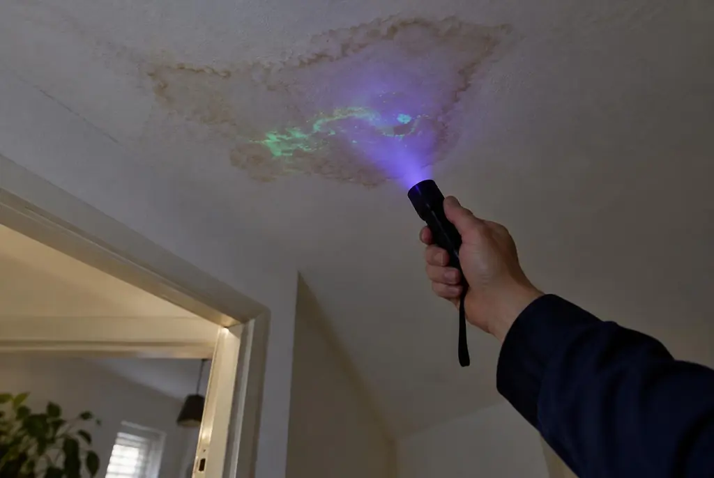 Lekdetectie Gouda – kleurstof controleren op het plafond met uv-licht